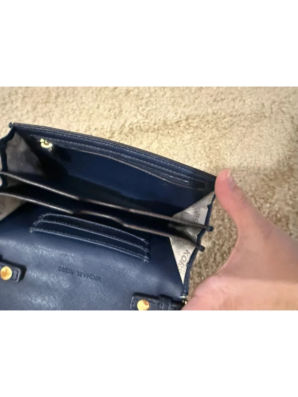 Michael Kors Fulton Crossbody Navy Leather Vanilla MK Signature + Rain Stain